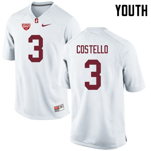 Youth #3 K.J. Costello Stanford Cardinal College Football Jerseys Sale-White - Click Image to Close